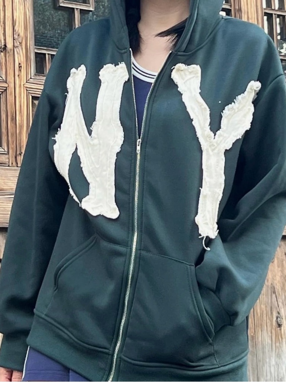 Unisex Letter Embroidered Trendy Hoodie Zip Up Casual Oversized Colorful Y2K